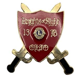 Lions Club Pin Knights of Light Ohio 13 B Knight Sword Flag Red Enamel Gold Tone